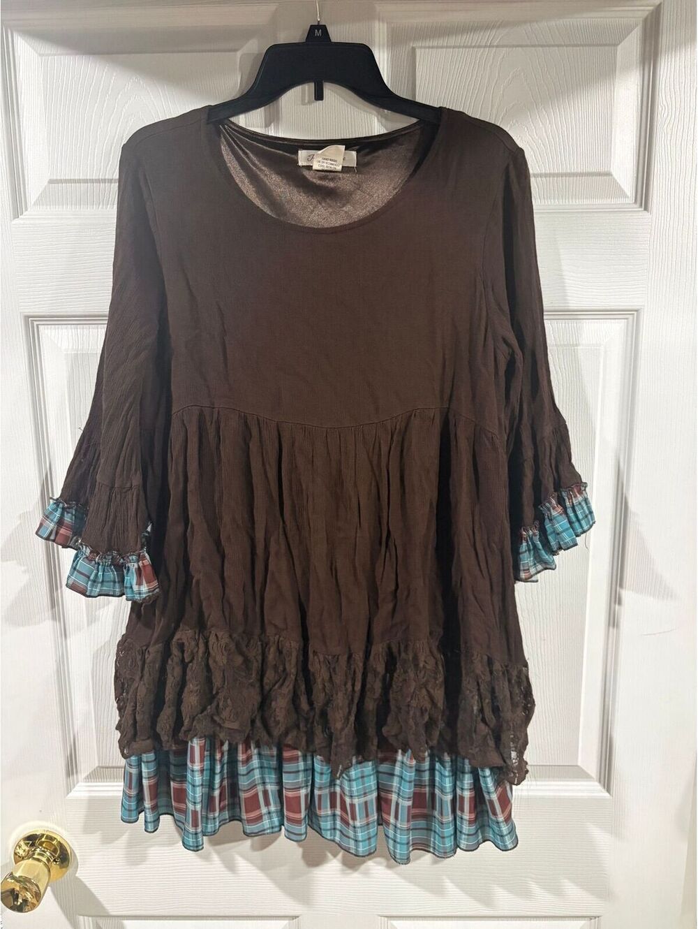 #283 Paisley Vine brown boho dress - medium